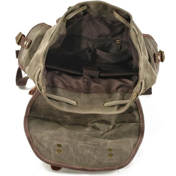 Men Travel Backpack, Genuine Leather-Waxed Canvas Shoulder Hiking Rucksack - Picture 5 of 6